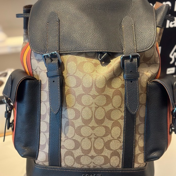 Coach Hudson Backpack In Signature Canvas With Varsity Stripe - Picture 7 of 12